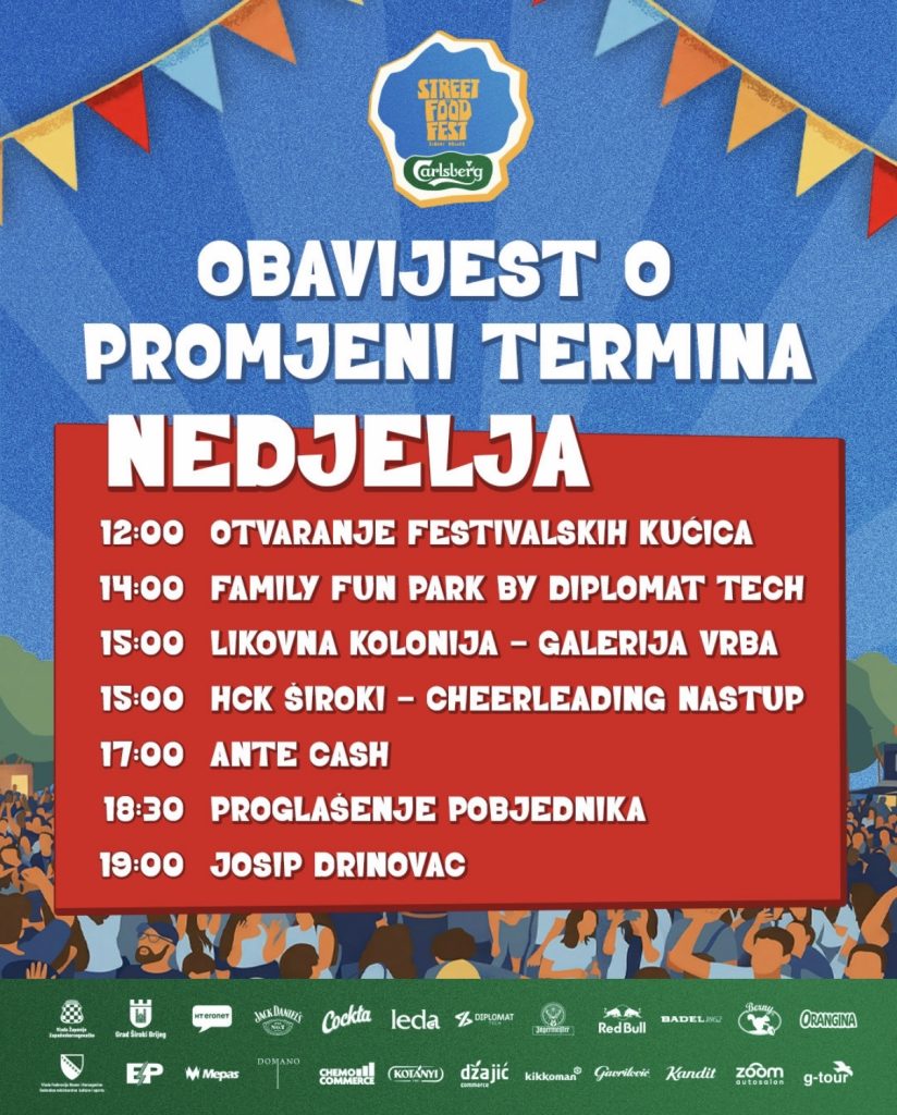 Promjena termina za nedjeljni program Street Food Festa u Širokom Brijegu