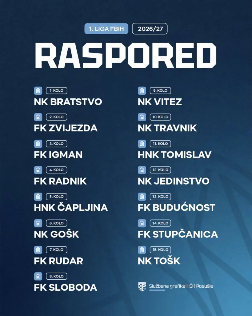 Poznat raspored HŠK Posušje u Prvoj ligi FBiH Poznat raspored HŠK Posušje u Prvoj ligi FBiH