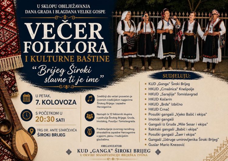 Široki Brijeg u znaku tradicije: U petak tradicionalna večer folklora na Trgu dr. Ante Starčevića
