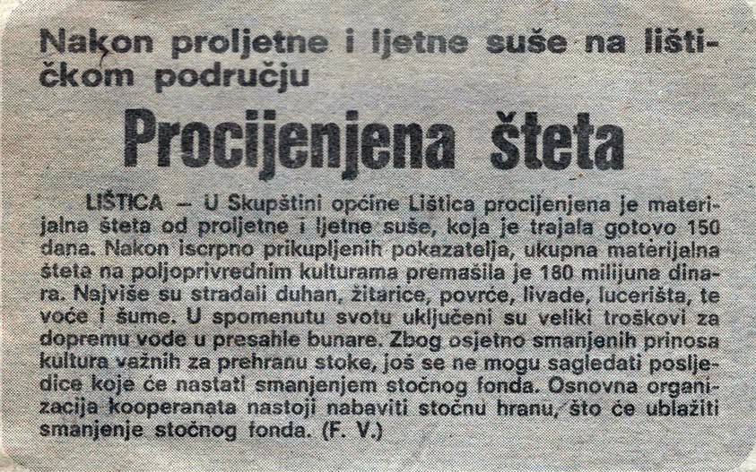 Povijesni zapis iz Širokog Brijega: Gotovo 150 dana suše ostavilo velike posljedice na poljoprivredu Povijesni zapis iz Širokog Brijega: Gotovo 150 dana suše ostavilo velike posljedice na poljoprivredu