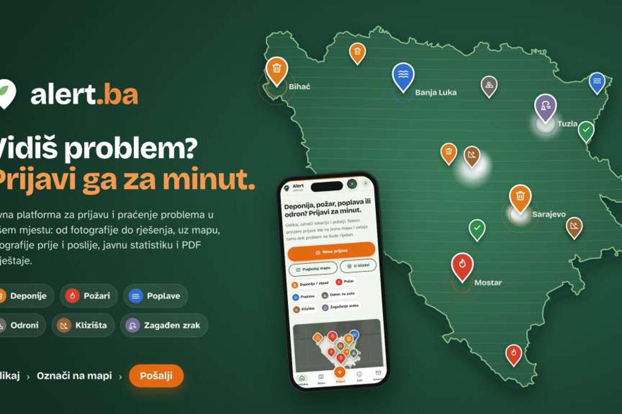 BiH dobila Alert.ba sustav: Građani jednim klikom prijavljuju deponije, požare, zagađenja zraka BiH dobila Alert.ba sustav: Građani jednim klikom prijavljuju deponije, požare, zagađenja zraka